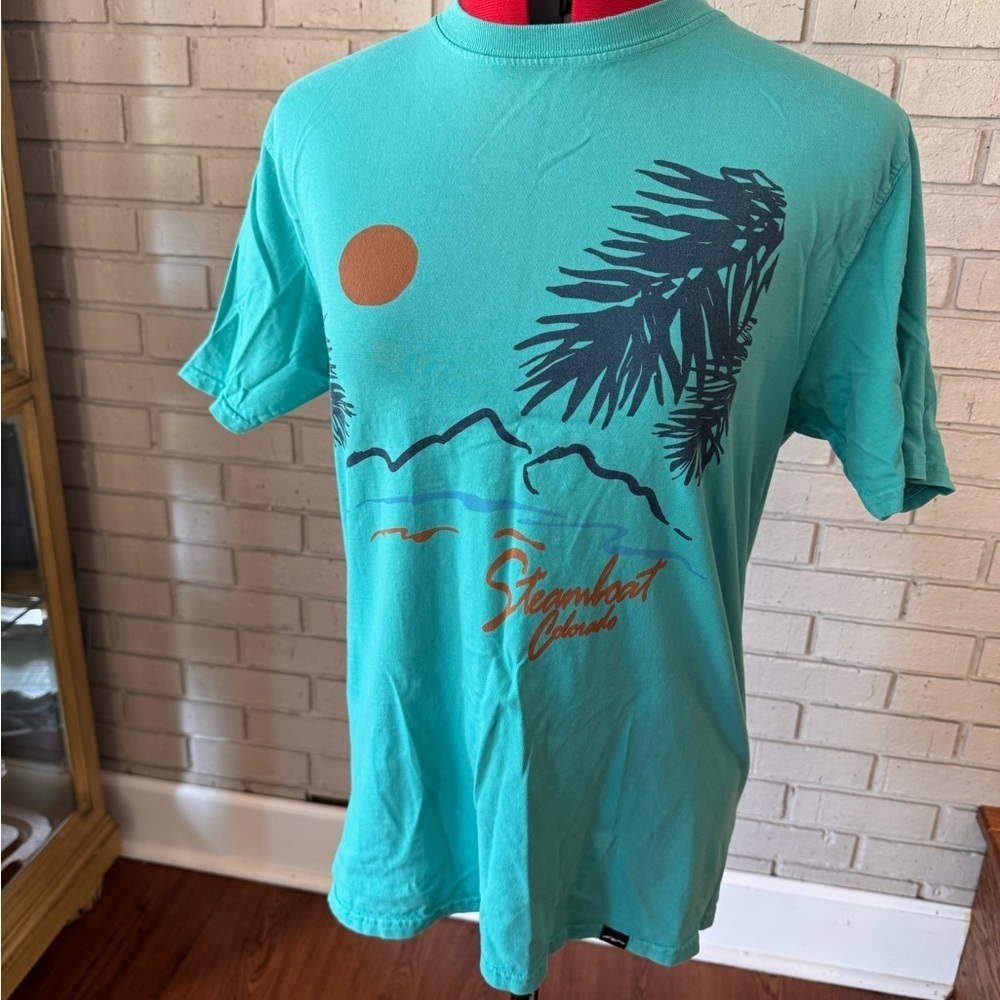 Vintage Steamboat Colorado Graphic T-Shirt – Teal Short Sleeve (Unisex size S) - Picture 1 of 4
